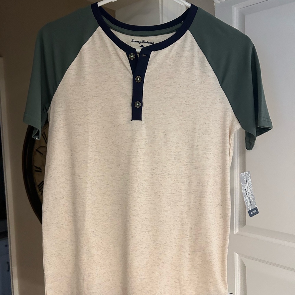Tommy Bahama Cream and Green Raglan Shirt